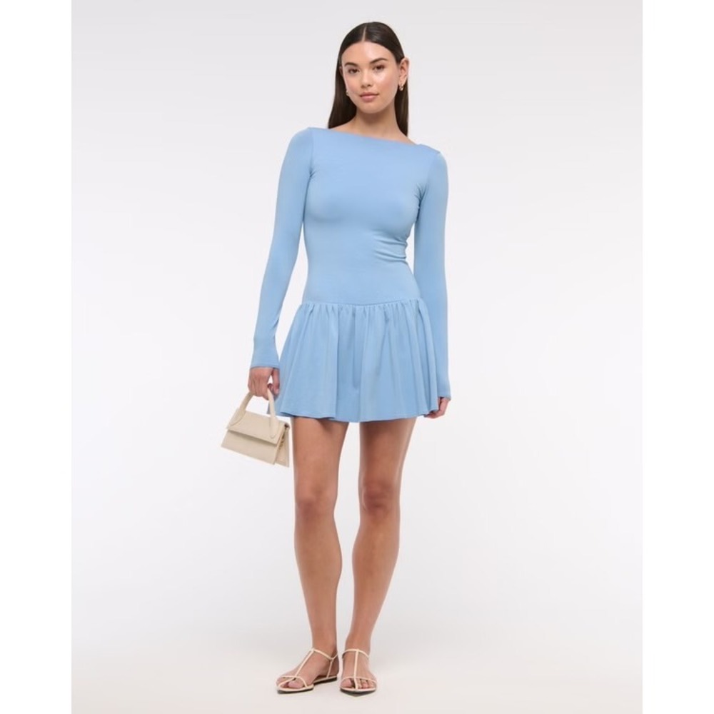 Abercrombie & Fitch Drop-Waist Knit Skort Mini Dress in Cloudy Blue Size Large